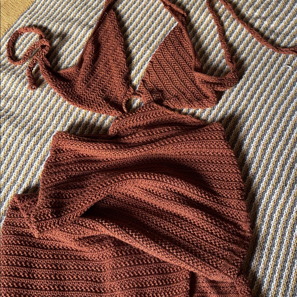 Carmel brown / rust Knit crochet beach Swim Cover Up Dress